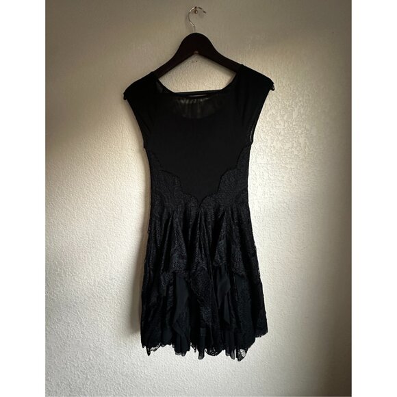 Free People Handkerchief Hem Lace Overlay Sheer Black Dress - Picture 3 of 11